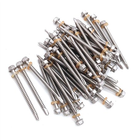 NUZAMAS Lot de 50 vis auto-perceuses en acier inoxydable 304 avec rondelle pour bois