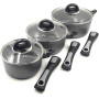 klaus Lot de 3 casseroles en Pierre Antiadhésif Haute Qualités avec Couvercle en Verre trempé tous Feux dont Induction avec Manc