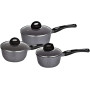 klaus Lot de 3 casseroles en Pierre Antiadhésif Haute Qualités avec Couvercle en Verre trempé tous Feux dont Induction avec Manc
