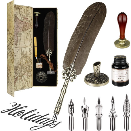 GC QUILL plume calligraphie en Quill – Stylo de calligraphie à plume avec 5 plumes métalliques