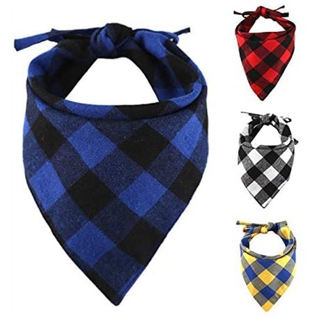 CHUKCHI Lot de 4 Bandanas à Carreaux pour Chien - Mouchoirs réglables Foulard Lavable Bandana réversible en Coton avec Corde Con