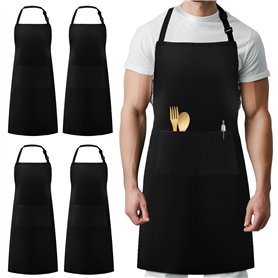 Syntus Lot de 4 bavoirs réglables résistants aux chutes d'eau avec 2 poches Tabliers de cuisine Noir