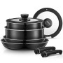 FOHERE Set Poele et Casserole Induction 8 Pièces avec 2 Poignées Amovibles et 2 Couvercle