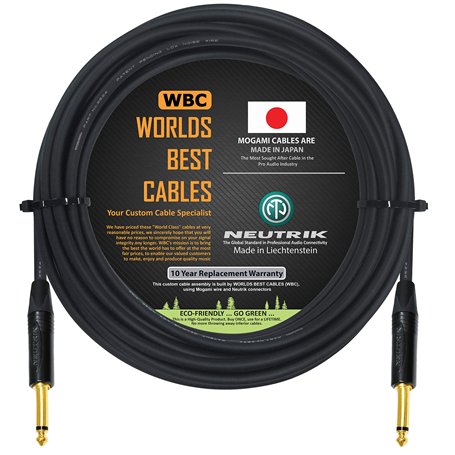 10 mètres – Câble pour guitare basse et instrument fabriqué sur mesure par World's Best Cables – en utilisant le fil Mogami 2524