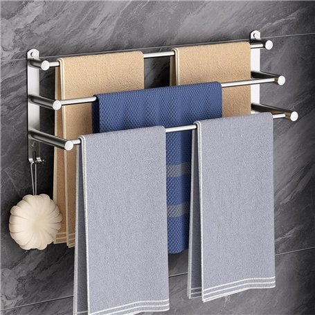 Porte-serviettes sans perçage 80 cm - Porte-serviettes - Porte-serviettes - Argenté - Accessoire de salle de bain - Autocollant