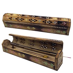 Brûleur à encens (encensoir) Boîte en Bois décorée à la Main en Inde – Design Exclusif de Fleurs colorées. 30