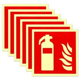 6 Pièces Panneau Extincteur 15 x 15 cm Plaque Extincteur d'Incendie PVC Autocollant Luminescence Autocollant Extincteur Indicati