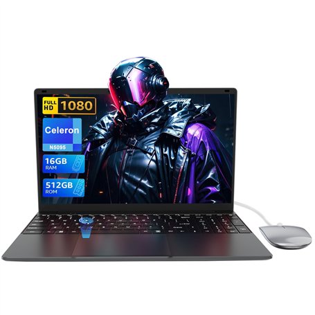 PINSTONE 15.6’’ PC Portable 16Go RAM LPDDR4 512 Go SSD Ordinateur Portable Celeron N5095 Processeur Laptop Computer Touch ID Blu