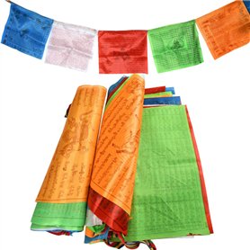 BUYGOO 2 PCS Chaînes de drapeaux de prière bouddhistes de 7M Fanions bouddhistes tibétains (35.5 x 35.5cm) Décoration extérieure