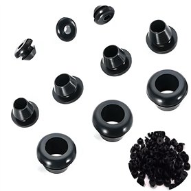 Lot de 100 douilles de câble – 10 modèles d'œillets en caoutchouc et câble de passage en caoutchouc noir