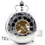 Infinite U Double Affichage de l'Heure Squelette Creux Acier Main-Vent Montre de Poche Mécanique Argent
