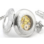 Infinite U Double Affichage de l'Heure Squelette Creux Acier Main-Vent Montre de Poche Mécanique Argent