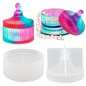 Tuxuzal Moule en silicone époxy - Boîte de rangement en silicone - Avec couvercle - Rainures - En résine époxy - Pour photophore