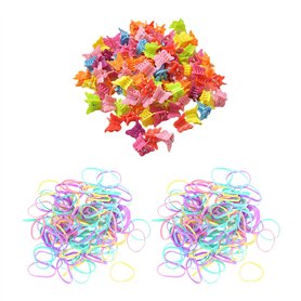 50 Mini Pinces À Cheveux Papillon Et 100 Élastiques En Caoutchouc