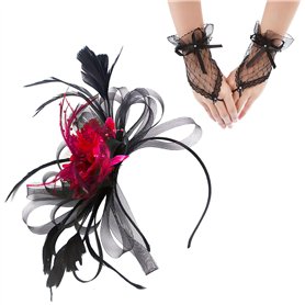 UOPJDD 1 Morceau De Bande De Cheveux En Plumes De Fleur Et 1 Paire De S Noirs