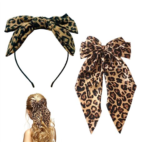 1 Épingle À Cheveux Imprimé Léopard Et 1 Bandeau À Nœud