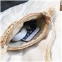 MEMOFYND 1 sac rond en paille - Sac à bandoulière bohème tressé - Sac de plage simple - Sac à main à pompons - Convient pour les