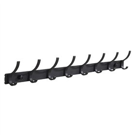 1 porte-manteau noir (8 crochets) en acier inoxydable sans perforation