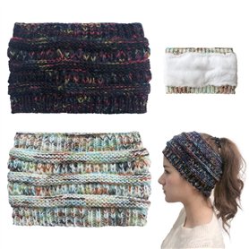 2 bandes tricotées pour femme - Oreilles d'hiver tressées confortables doublées en polaire pour les sports de plein air