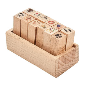Tiardey 12 Pcs Mini Tampons en Caoutchouc en Bois Mignon DIY Diary Scrapbook Stamps Set avec Bo?Te en Bois - Amour + Mariage