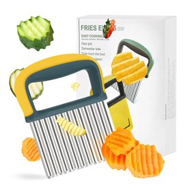 RISVOWO Coupe Pomme de Terre et Patate - Lame Ondulée en Acier Inoxydable - Couteau à Frites et Trancheuse Vague pour Légumes