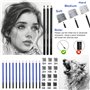 Absyrony Crayon Dessin Professionnel Kit, Crayons Fusain, avec du Charbon, Graphite, Outils et Gomme, Etui de Transport à Fermet