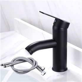 Noir Robinet de Salle de Bain,Noir Mat Mitigeur Lavabo Acier Inoxydable,Robinet de Lavabo avec Eau Froide Chaude Disponible,avec Noir Robinet de Salle de Bain