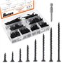 Rustark 390 pièces #7 Vis à bois à filetage épais pour cloison sèche avec clé Phillips Noir Oxyde Finsh Finsh Kit d'assortiment