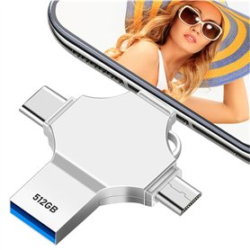 uvervint Clé USB 512Go 4 en 1 Cle USB Grande Capacité Pen Drive 512Go Clef USB 3.0 pour Photo/Vidéo/iOS/Android/PC/Tablet