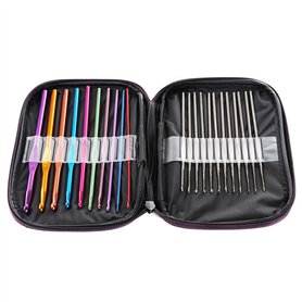 LIHAO Lot Mélangé de 22pcs Crochets Aiguilles à Tricoter Multicolores en Aluminium & Acier dans une pochette violette