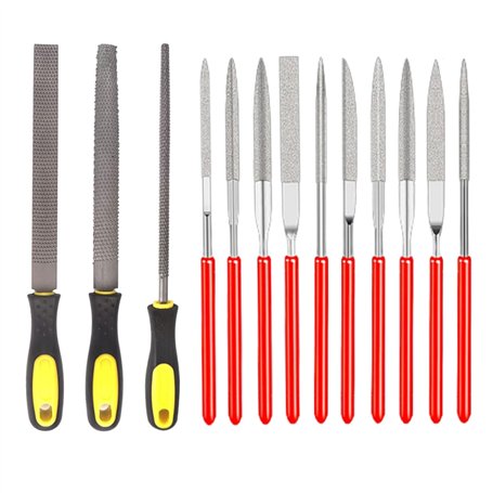 Lot de 13 limes en métal de qualité supérieure - Limes d'atelier semi-rondes - Limes en bois de qualité supérieure - Râpe en boi