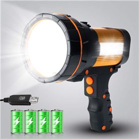 MAYTHANK Lampe de poche LED ultra lumineuse rechargeable avec grande batterie 10 000 mAh Lampe à main puissante Projecteur de re