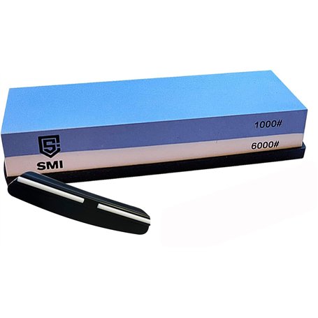 SMI Pierre a Aiguiser Affuteur Couteau Pierre à Affûter Double-Face grain 1000/6000 avec Base en Silicone Antidérapant et Guide