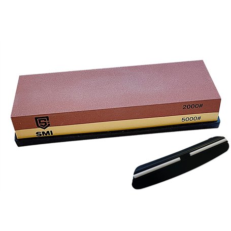 SMI Pierre a Aiguiser Affuteur Couteau Pierre à Affûter Double-Face grain 2000/5000 avec Base en Silicone Antidérapant et Guide