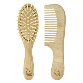 Green Sprouts Brosse d'apprentissage + peigne | Brosse d'apprentissage super douce pour les cheveux épais ou bouclés | Bois natu