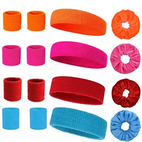 12 Pièces Serre Poignet Fluo Annees 80 et élastique Bandes de Cheveux