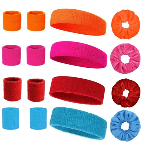 12 Pièces Serre Poignet Fluo Annees 80 et élastique Bandes de Cheveux
