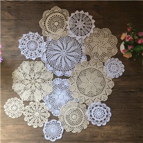 MINDPLUS Lot de 14 Napperons en Crochet à la Main Napperons en Dentelle au Crochet en Coton Napperon de Table 10 à 25 cm Rond Bl