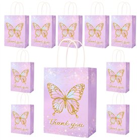 NPZ-Butterfly-10P Lot de 10 sacs cadeaux en papier colorés avec anse pour anniversaire d'enfant