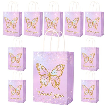 NPZ-Butterfly-10P Lot de 10 sacs cadeaux en papier colorés avec anse pour anniversaire d'enfant