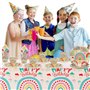Doyomtoy Vaisselle de fête Boho Arc-en-ciel,61Pcs Vaisselle d'anniversaire Assiettes Aarc-en-ciel Gobelets en Papier Serviettes 