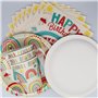 Doyomtoy Vaisselle de fête Boho Arc-en-ciel,61Pcs Vaisselle d'anniversaire Assiettes Aarc-en-ciel Gobelets en Papier Serviettes 