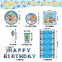 62 Pièces Ensemble Vaisselle Fête Kit, Kit Anniversaire Decoration Anniversaire avec Assiette Anniversaire Nappe pour 10 Personn
