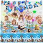 62 Pièces Ensemble Vaisselle Fête Kit, Kit Anniversaire Decoration Anniversaire avec Assiette Anniversaire Nappe pour 10 Personn