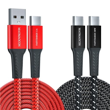 [2pcs 2m] 100W PD3.0 USB C à C Câble de charge rapide + 3.1A USB A vers C de nylon tressé charge rapide Câble pour iPhone 16 Pro