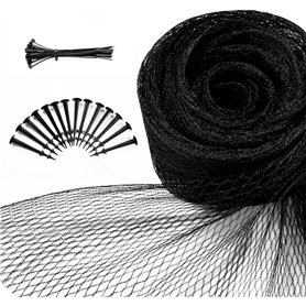 Filet de protection contre les oiseaux - Maille fine - 15 x 15 m - Noir - Résistant aux intempéries et aux UV - Noir