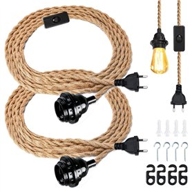 Lot de 2 douilles de lampe vintage en corde de chanvre - Câble de lampe - 4