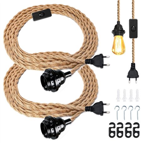 Lot de 2 douilles de lampe vintage en corde de chanvre - Câble de lampe - 4