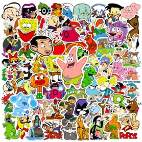 Lot de 100 autocollants de dessin animé en vinyle classique pour ordinateur portable