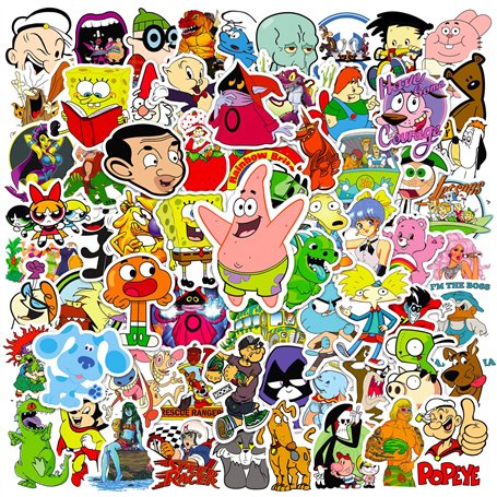 Lot de 100 autocollants de dessin animé en vinyle classique pour ordinateur portable